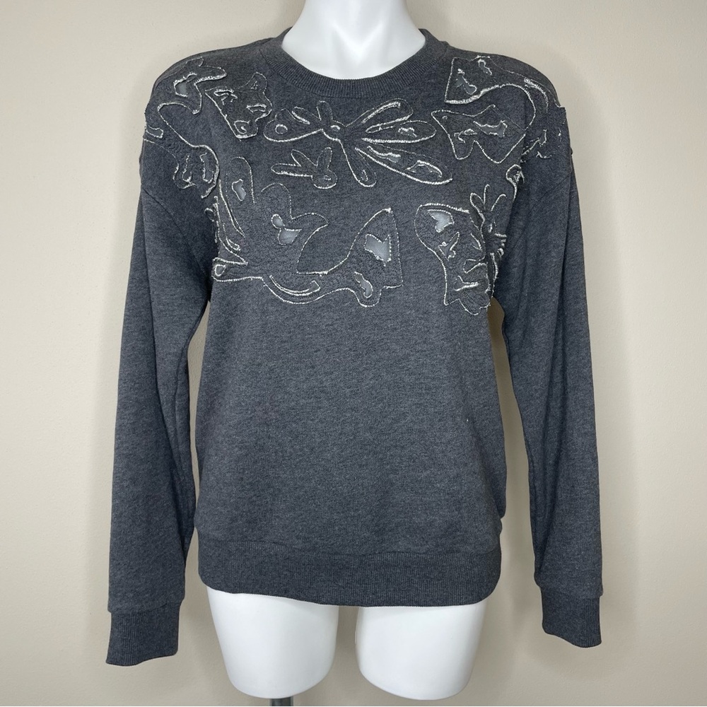 Banana Republic Charcoal Gray Crewneck Sweatshirt with Appliqué and Mesh Inserts
